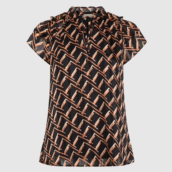 Laura Geometric Print Short Sleeve Blouse Black Pattern - Picture 4 of 11